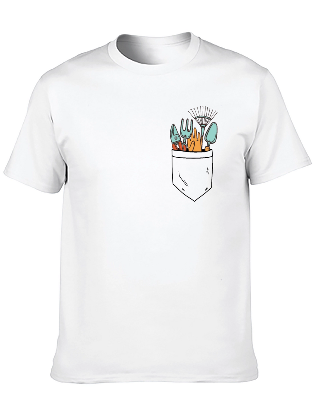 Gardening Tools Pocket Print Black T-Shirt