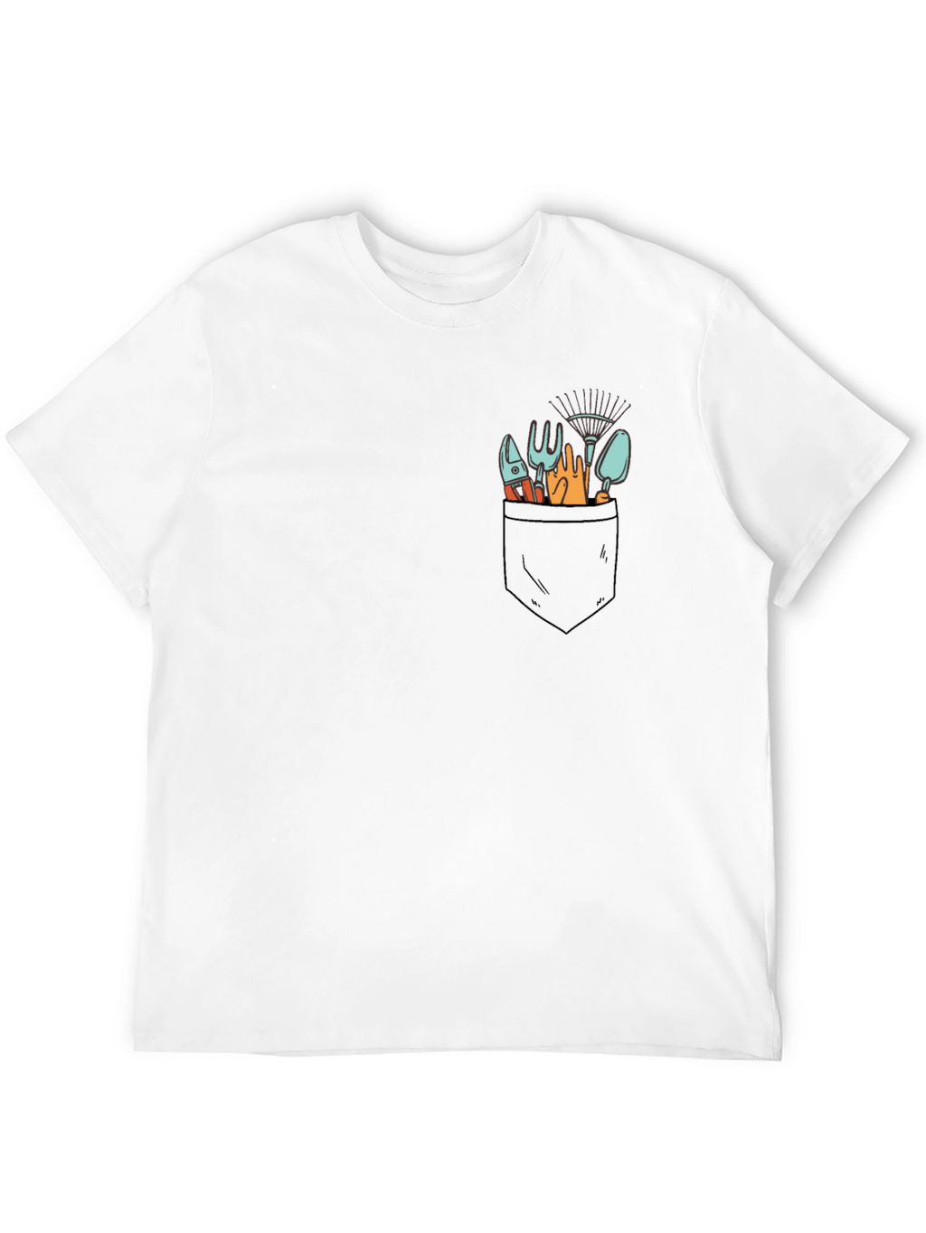 Gardening Tools Pocket Print Black T-Shirt
