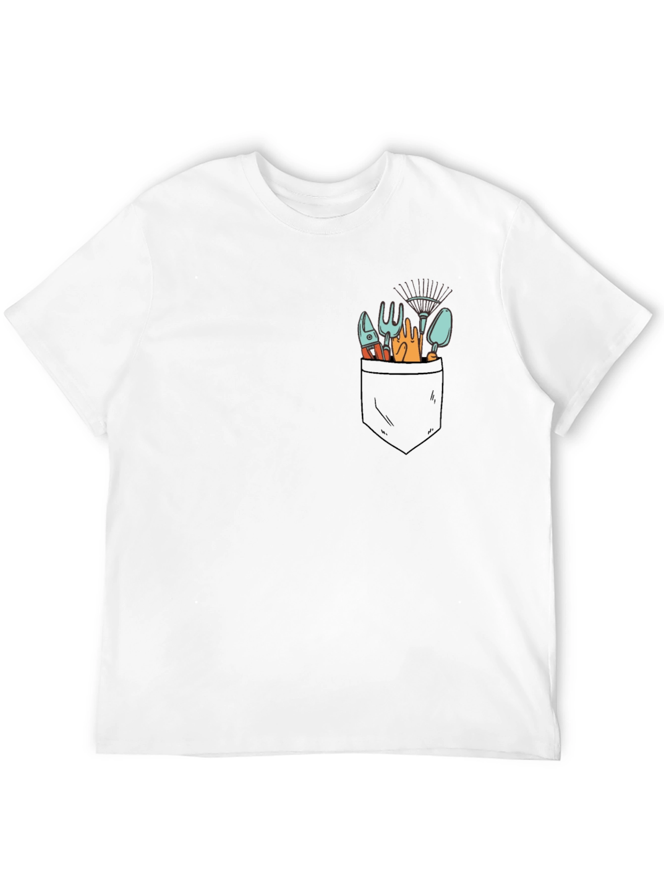 Gardening Tools Pocket Print Black T-Shirt