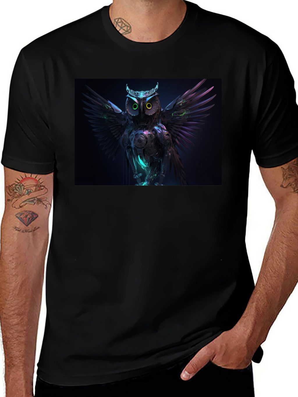 Cyber Owl Graphic Black T-Shirt