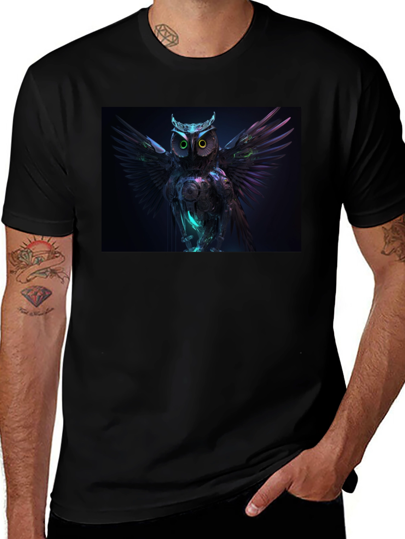 Cyber Owl Graphic Black T-Shirt