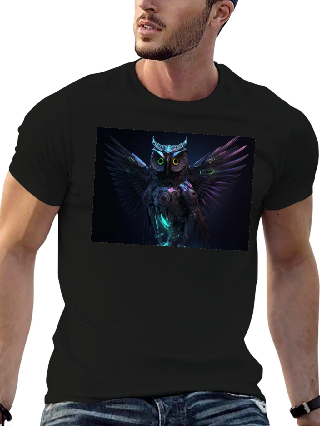 Cyber Owl Graphic Black T-Shirt