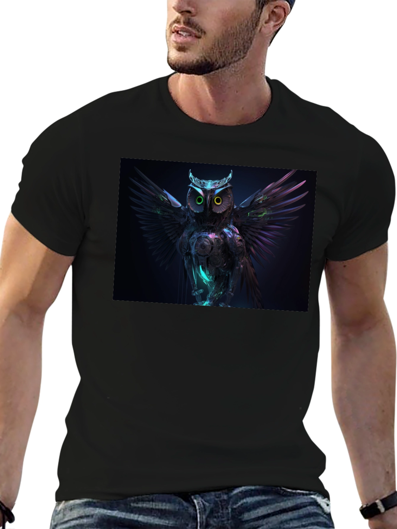Cyber Owl Graphic Black T-Shirt