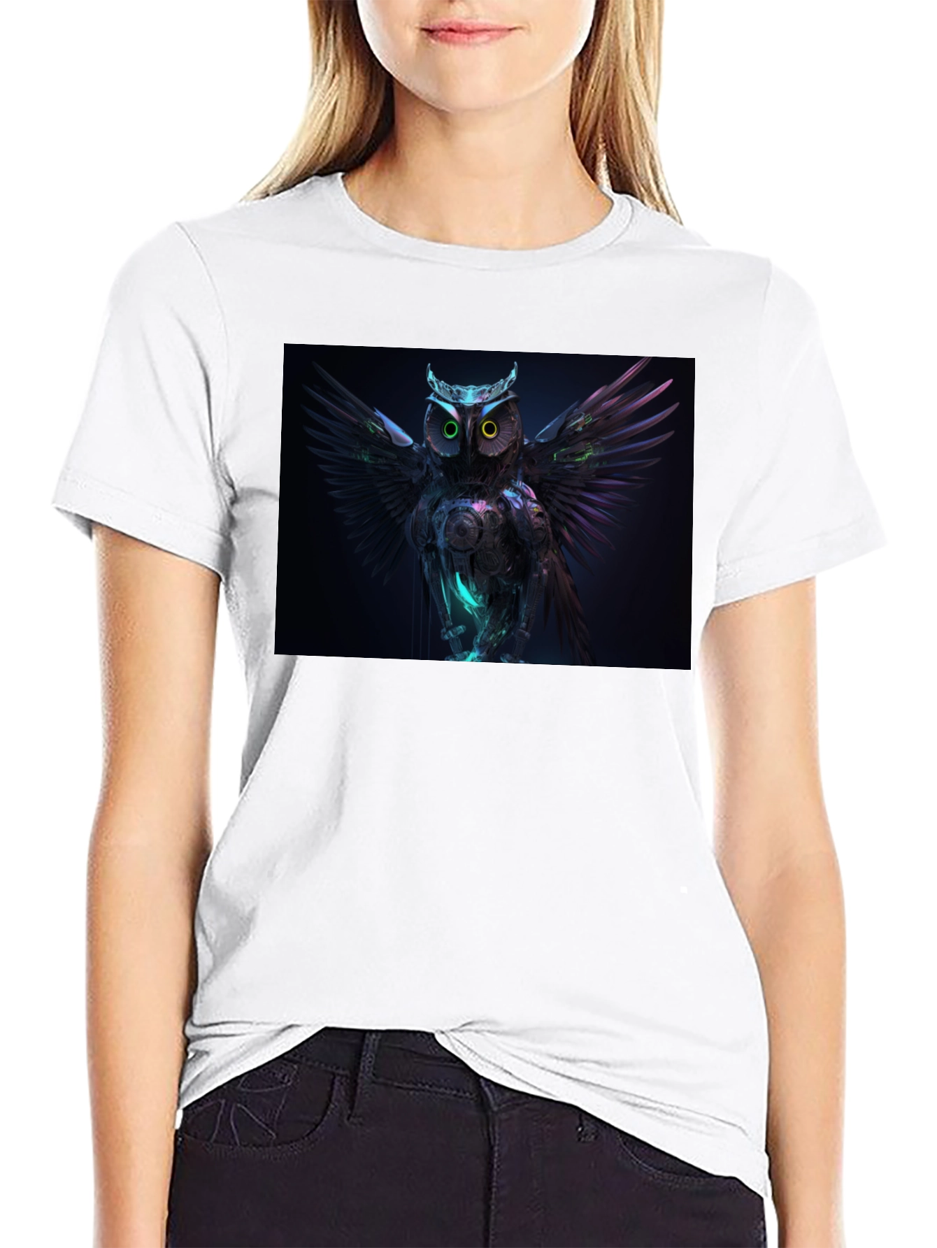 Cyber Owl Graphic Black T-Shirt