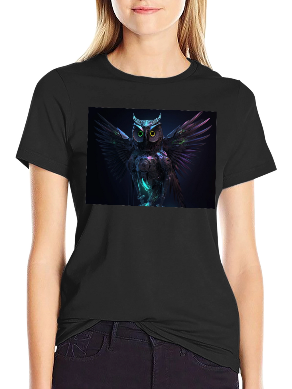 Cyber Owl Graphic Black T-Shirt