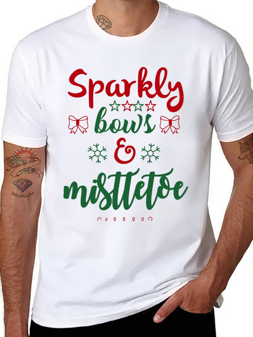 Festive Holiday Sparkly Bows & Mistletoe Graphic Tee