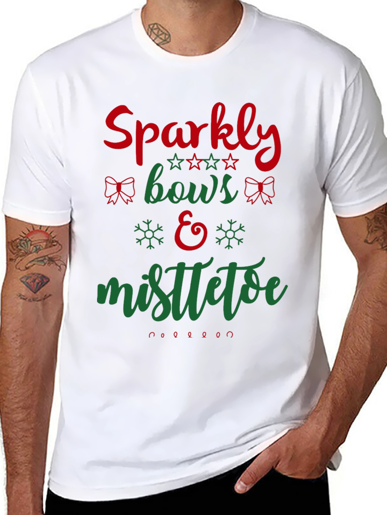 Festive Holiday Sparkly Bows & Mistletoe Graphic Tee