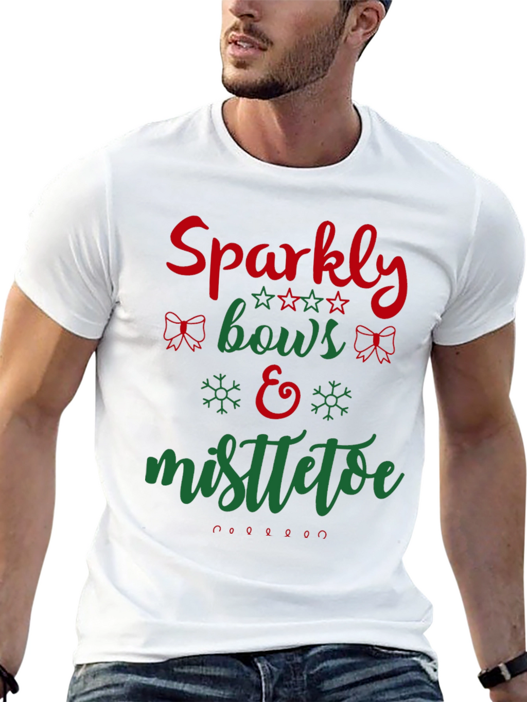 Festive Holiday Sparkly Bows & Mistletoe Graphic Tee