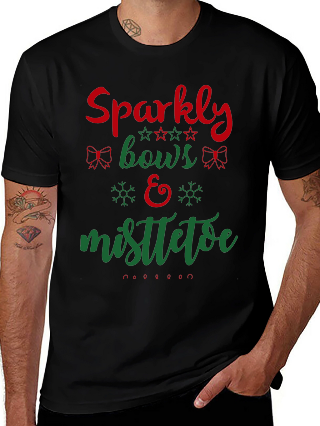 Festive Holiday Sparkly Bows & Mistletoe Graphic Tee