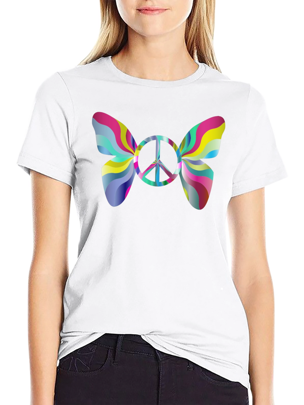 Psychedelic Peace Butterfly Graphic Tee - Black