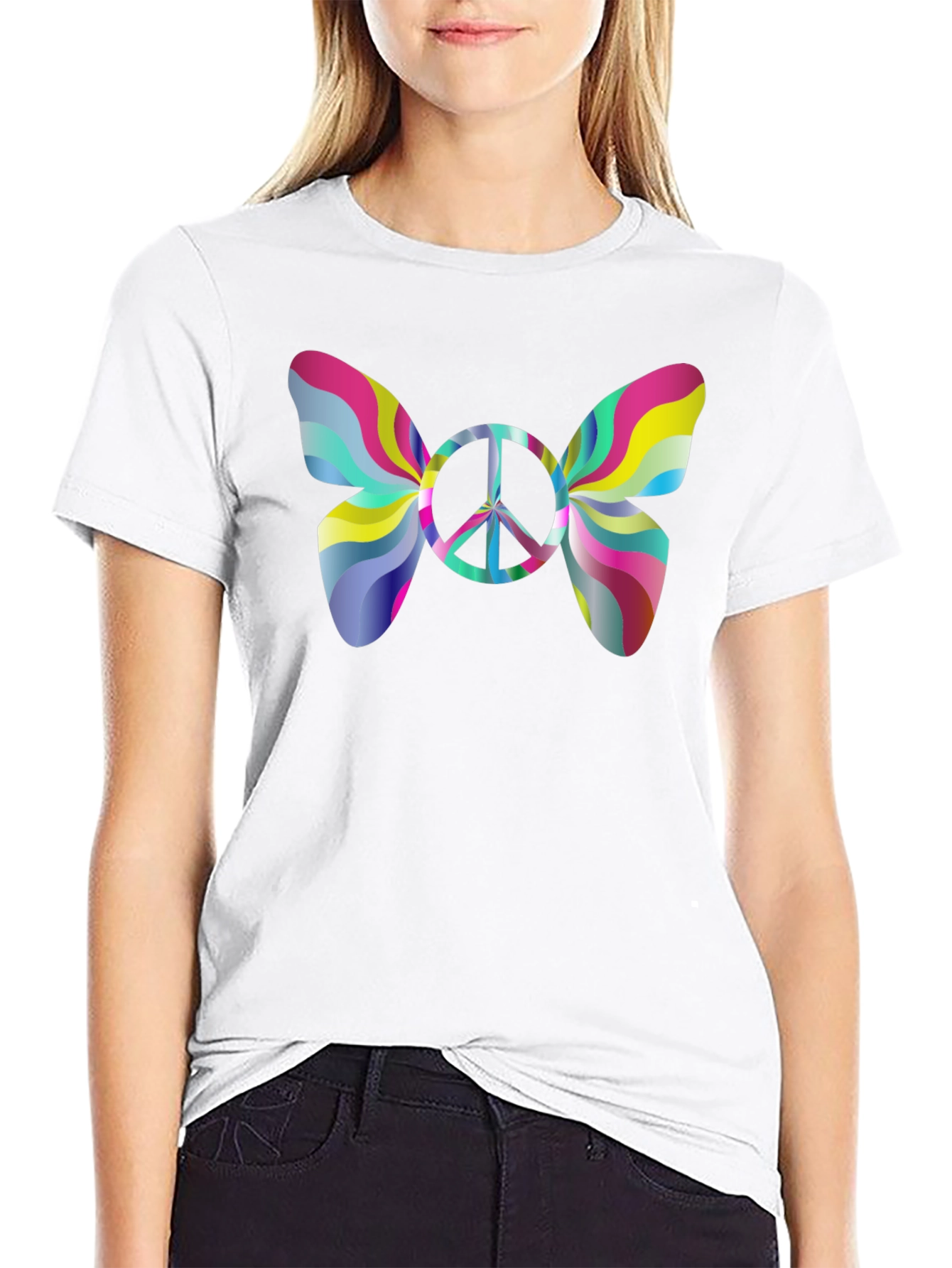 Psychedelic Peace Butterfly Graphic Tee - Black
