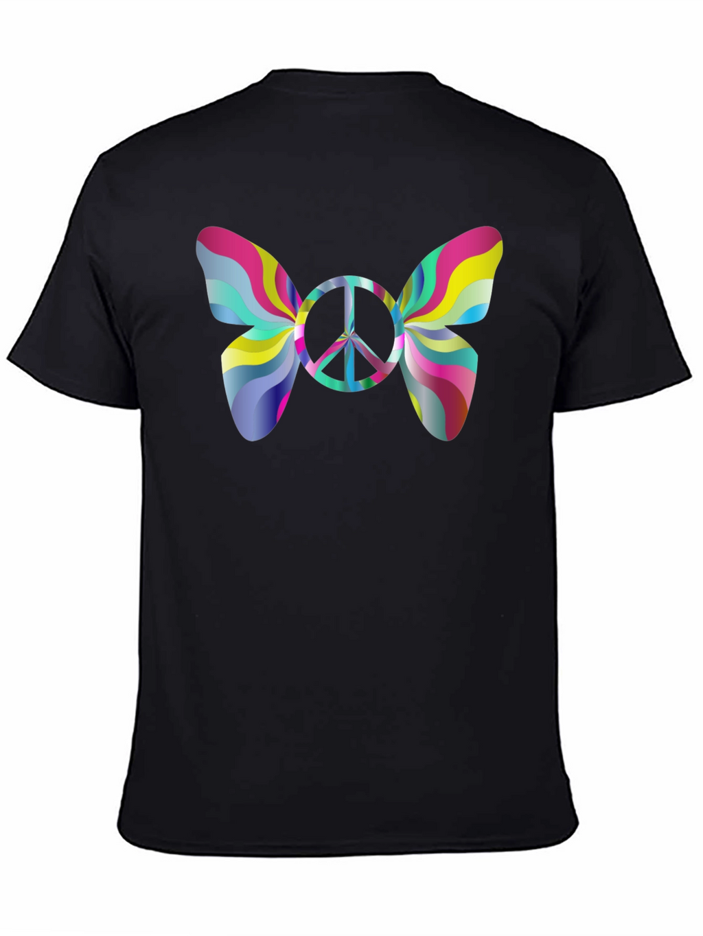 Psychedelic Peace Butterfly Graphic Tee - Black