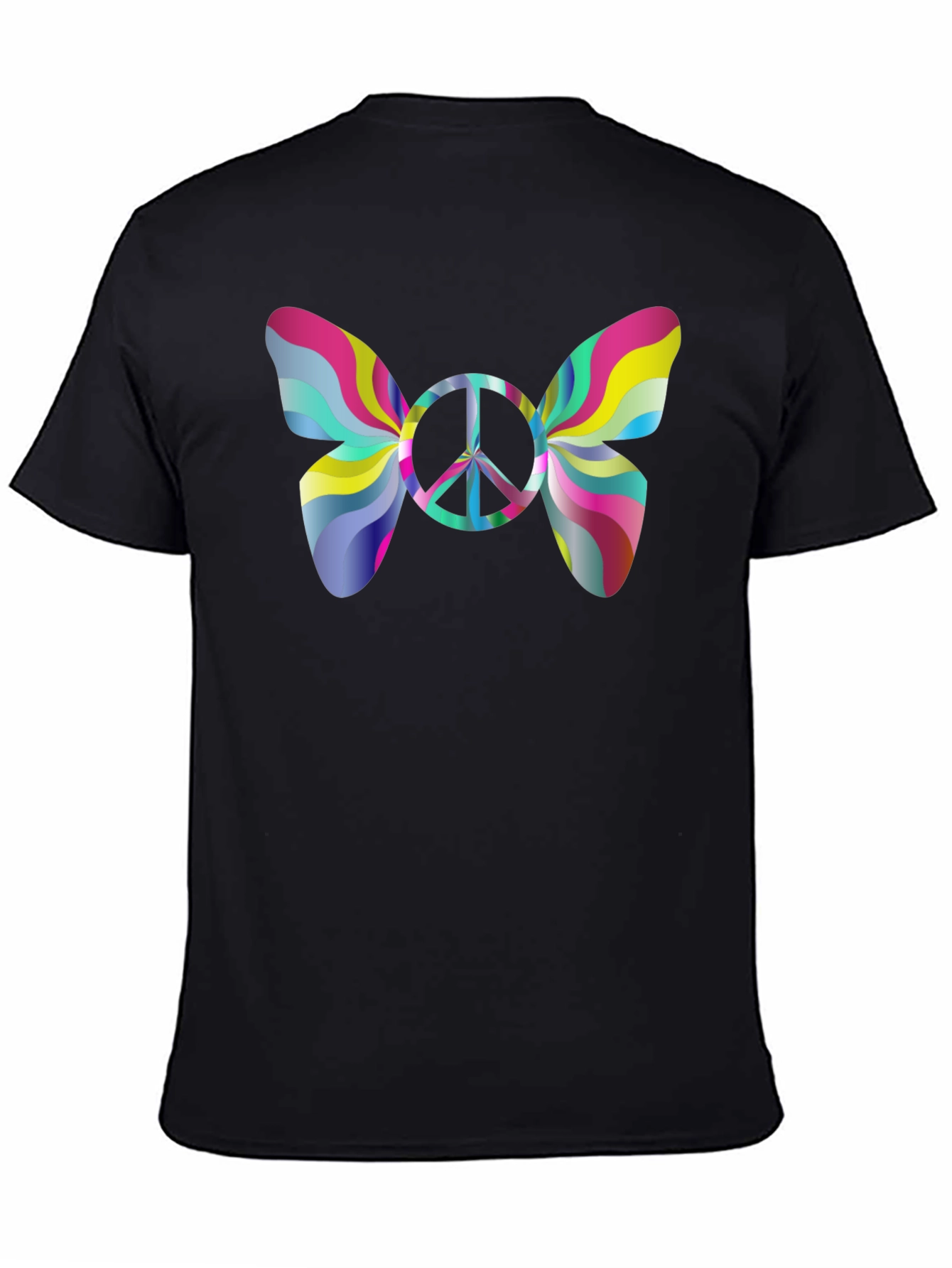 Psychedelic Peace Butterfly Graphic Tee - Black