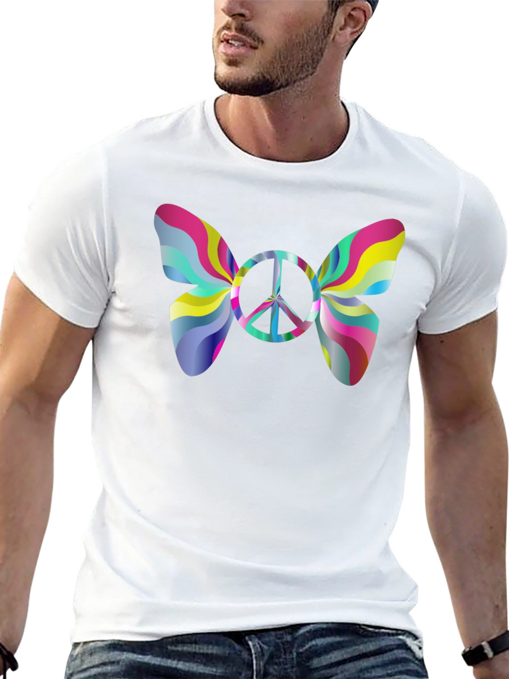 Psychedelic Peace Butterfly Graphic Tee - Black
