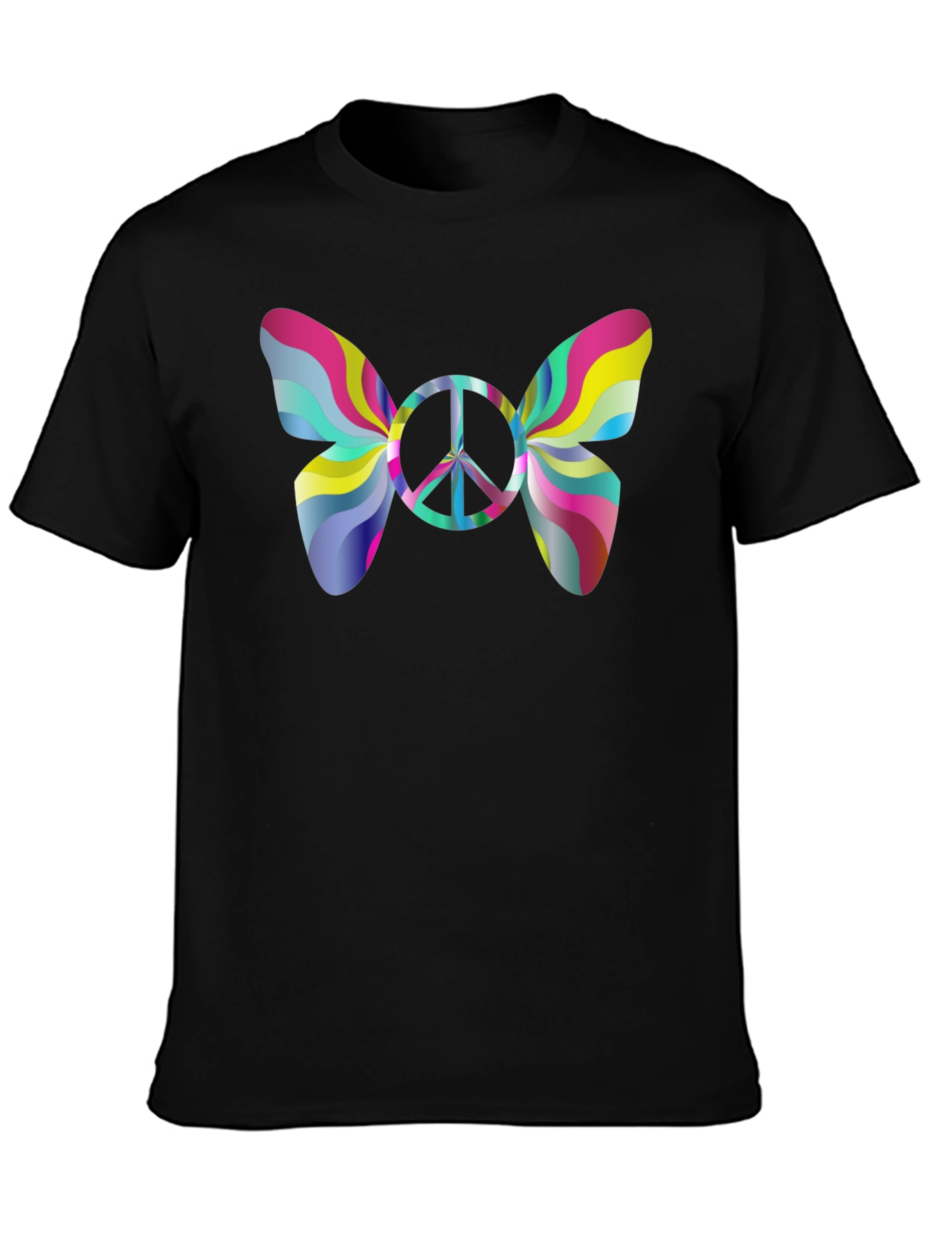 Psychedelic Peace Butterfly Graphic Tee - Black