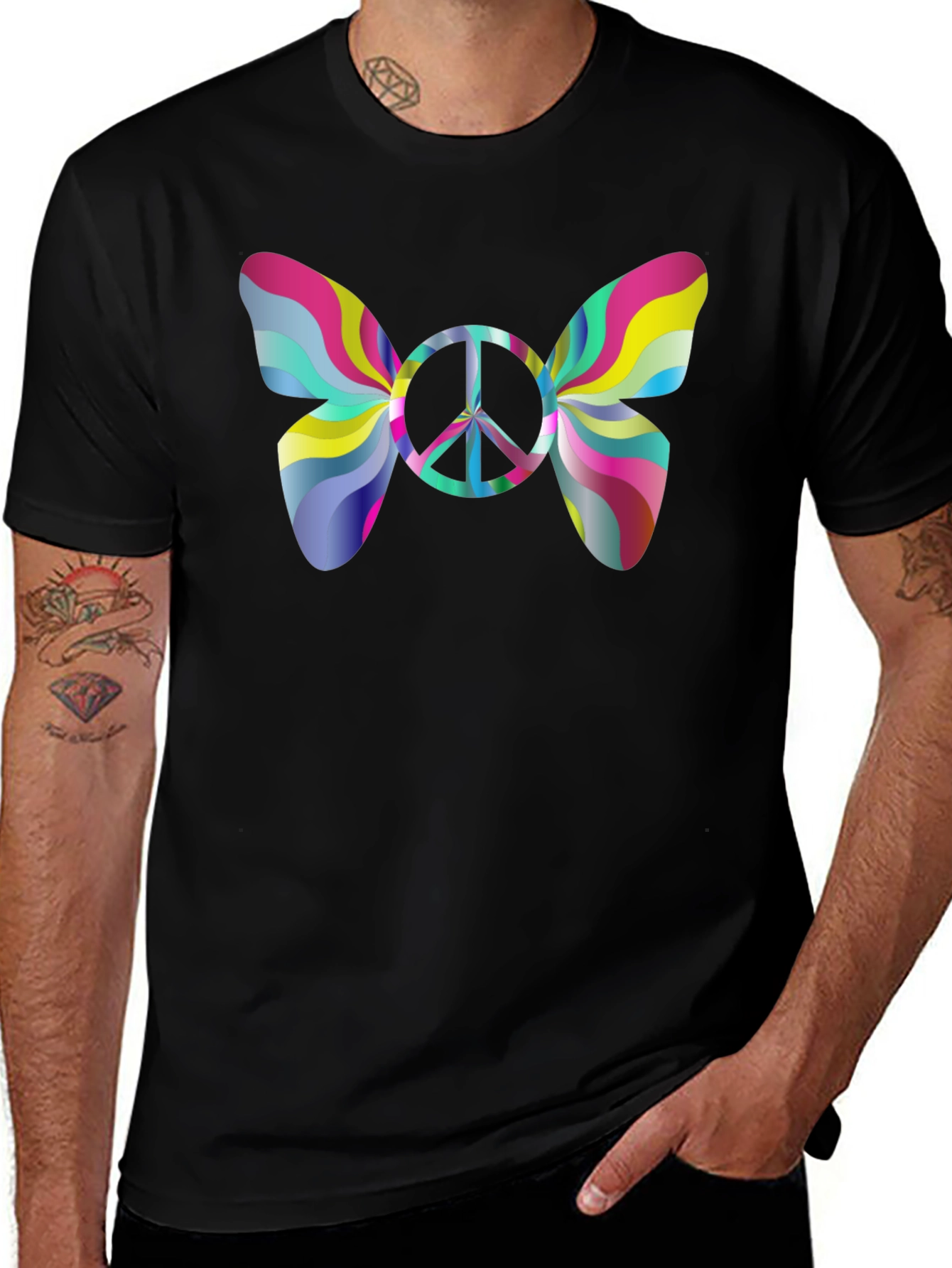 Psychedelic Peace Butterfly Graphic Tee - Black
