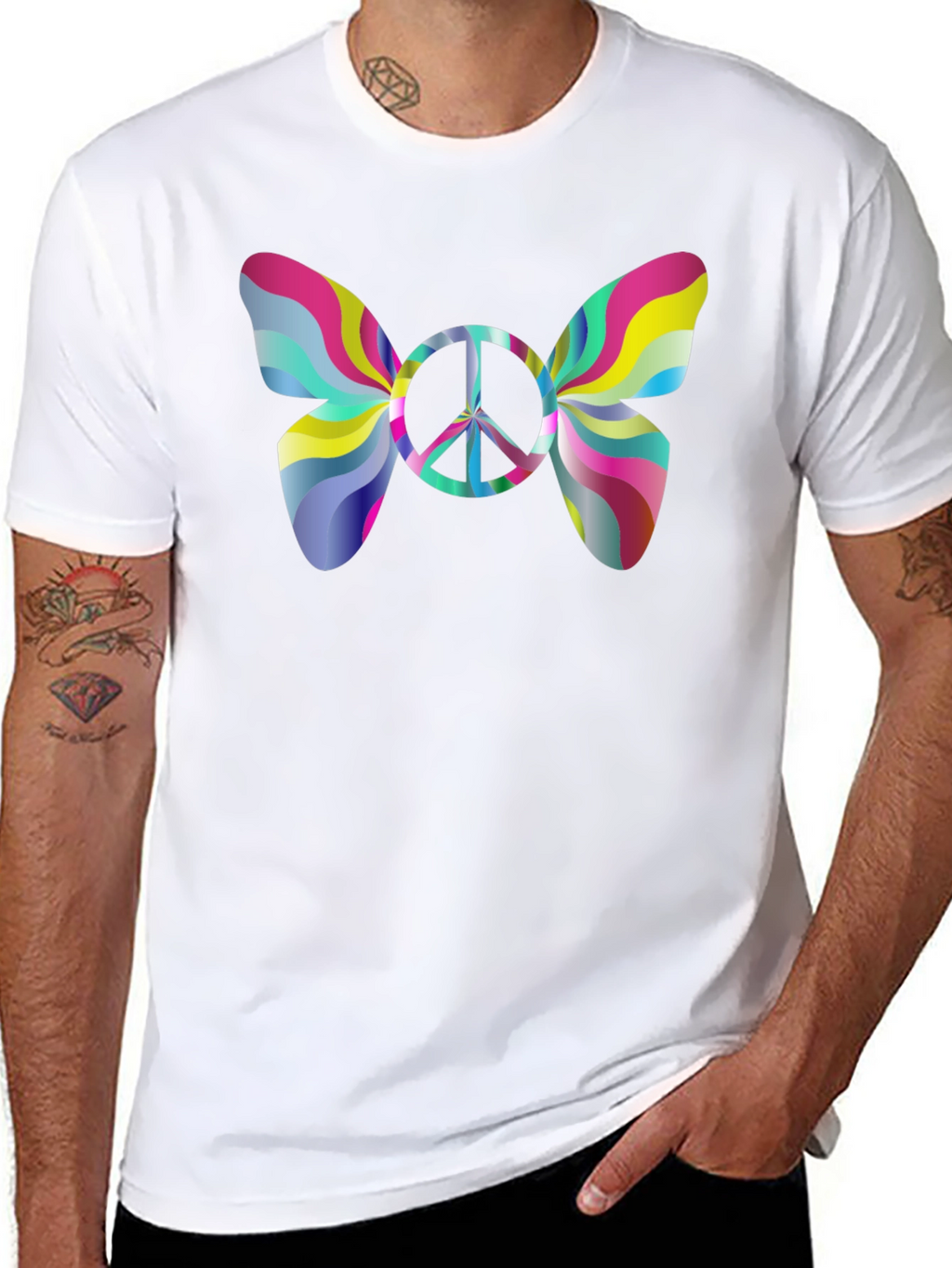 Psychedelic Peace Butterfly Graphic Tee - Black