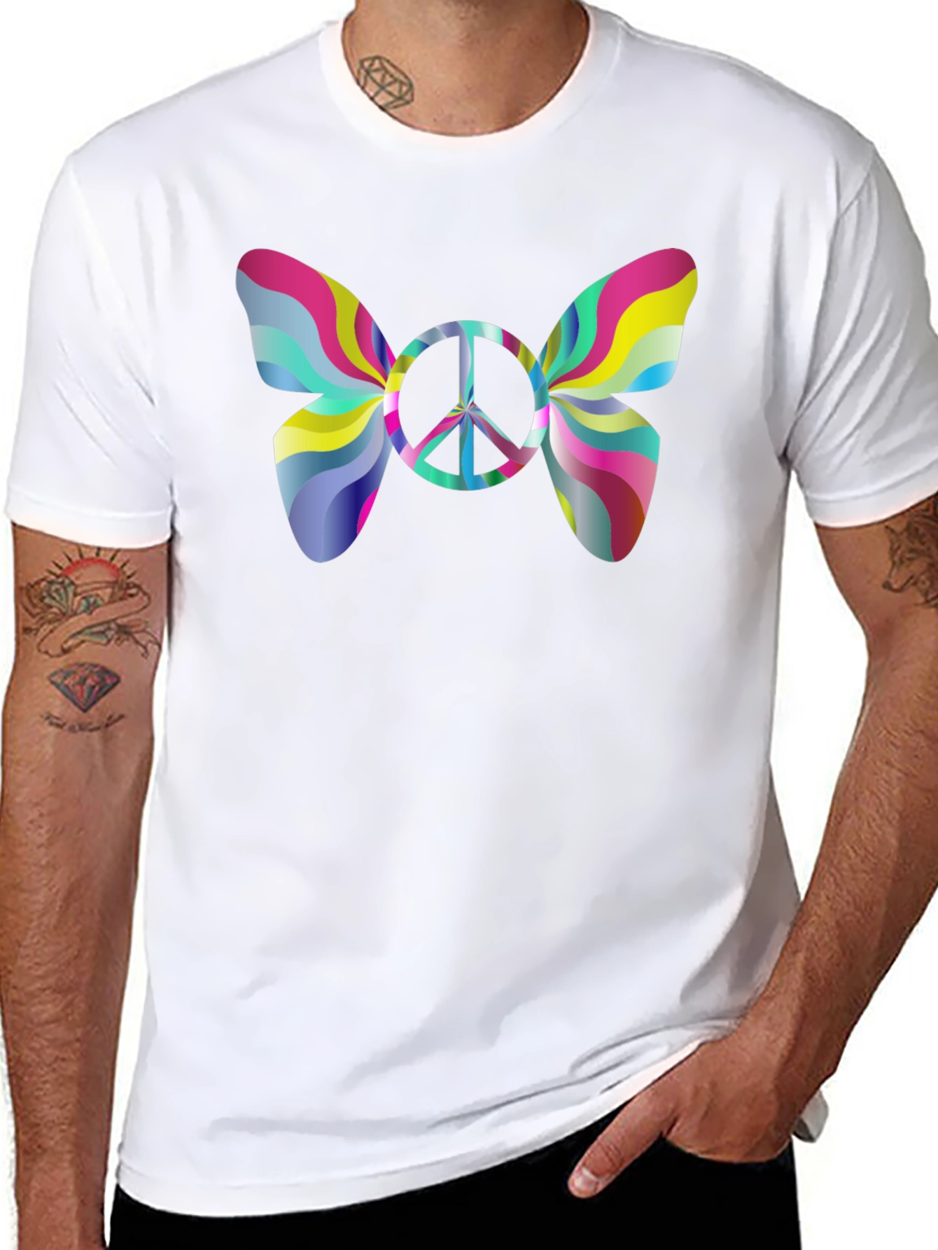 Psychedelic Peace Butterfly Graphic Tee - Black