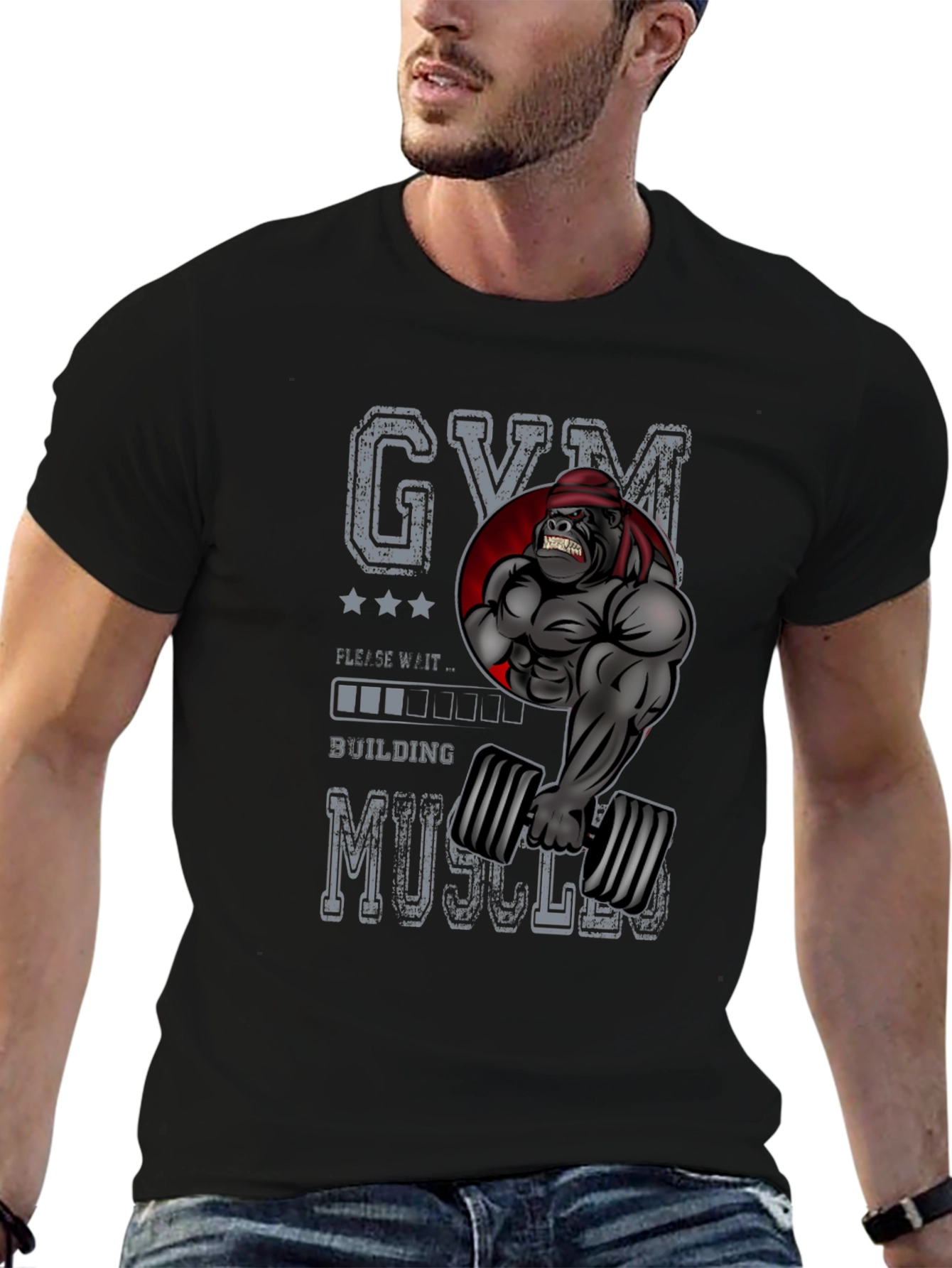 Gym Gorilla Building Muscles T-Shirt - Black