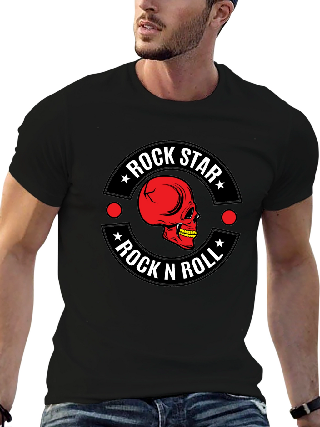 Rock Star Rock n Roll Skull Graphic T-Shirt