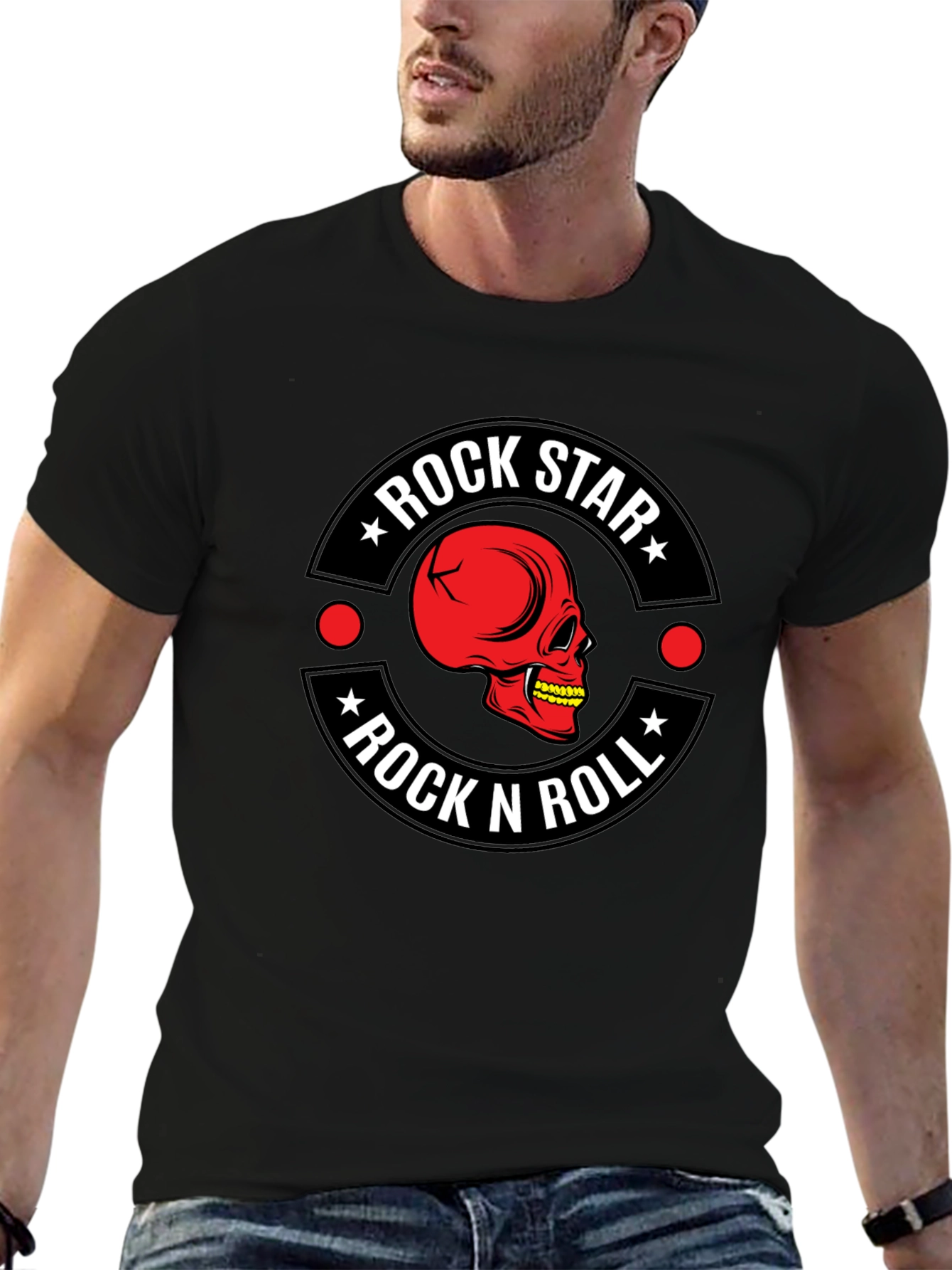 Rock Star Rock n Roll Skull Graphic T-Shirt