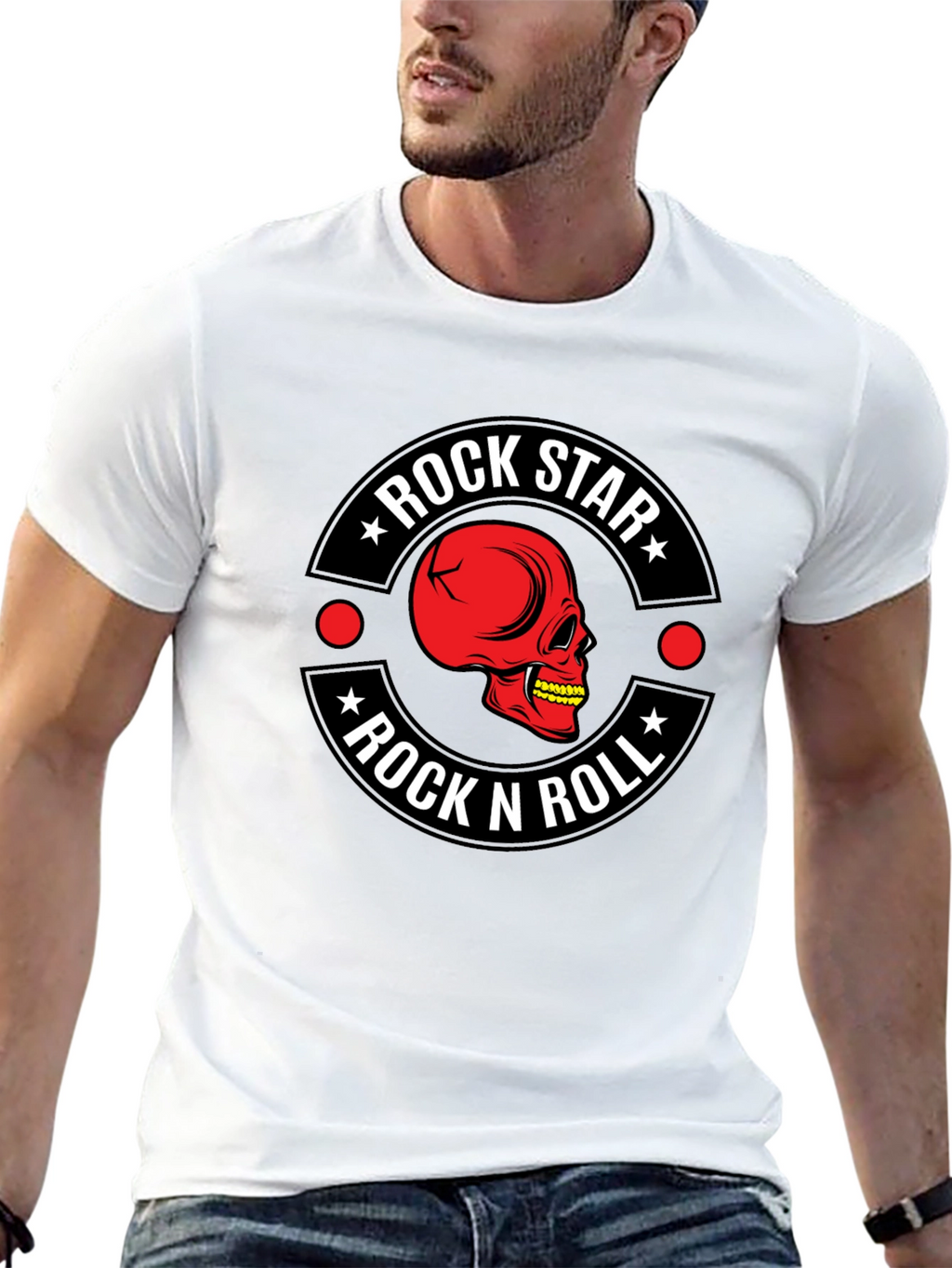 Rock Star Rock n Roll Skull Graphic T-Shirt