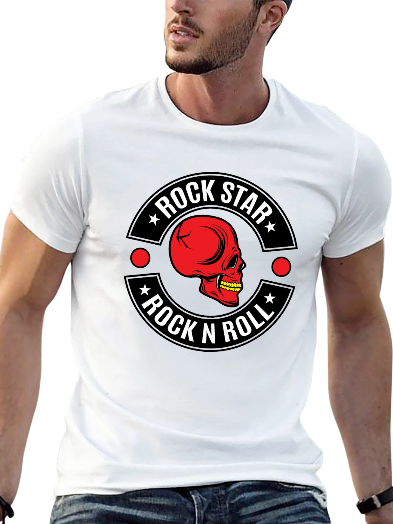 Rock Star Rock n Roll Skull Graphic T-Shirt