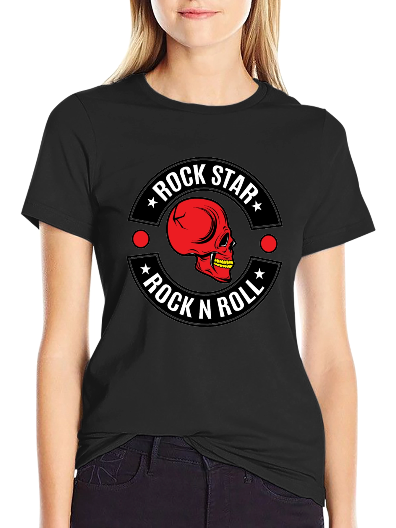 Rock Star Rock n Roll Skull Graphic T-Shirt
