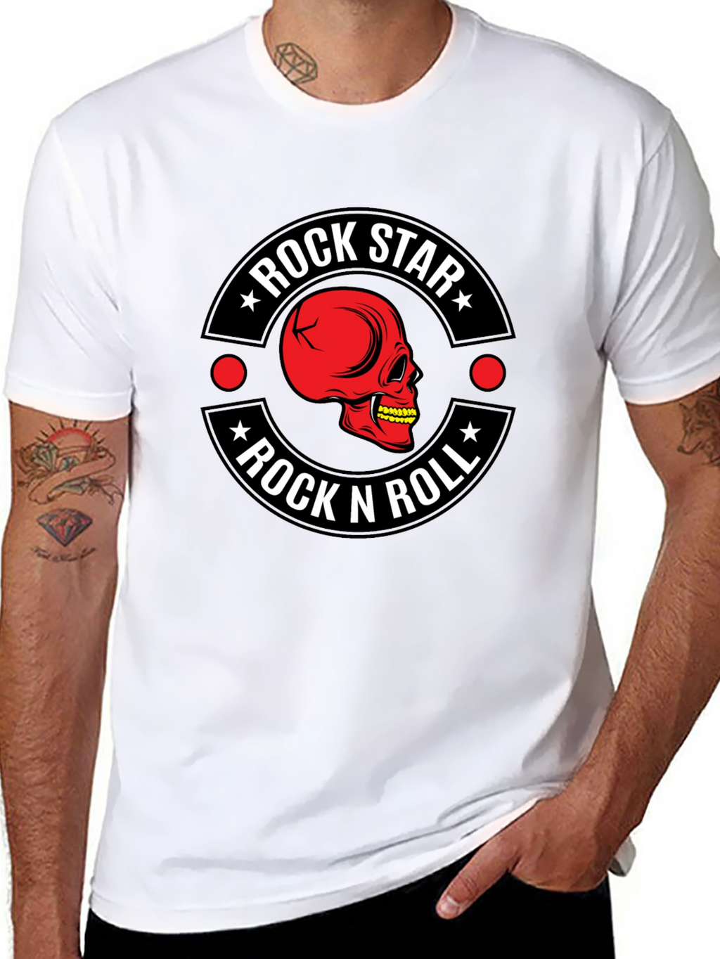 Rock Star Rock n Roll Skull Graphic T-Shirt