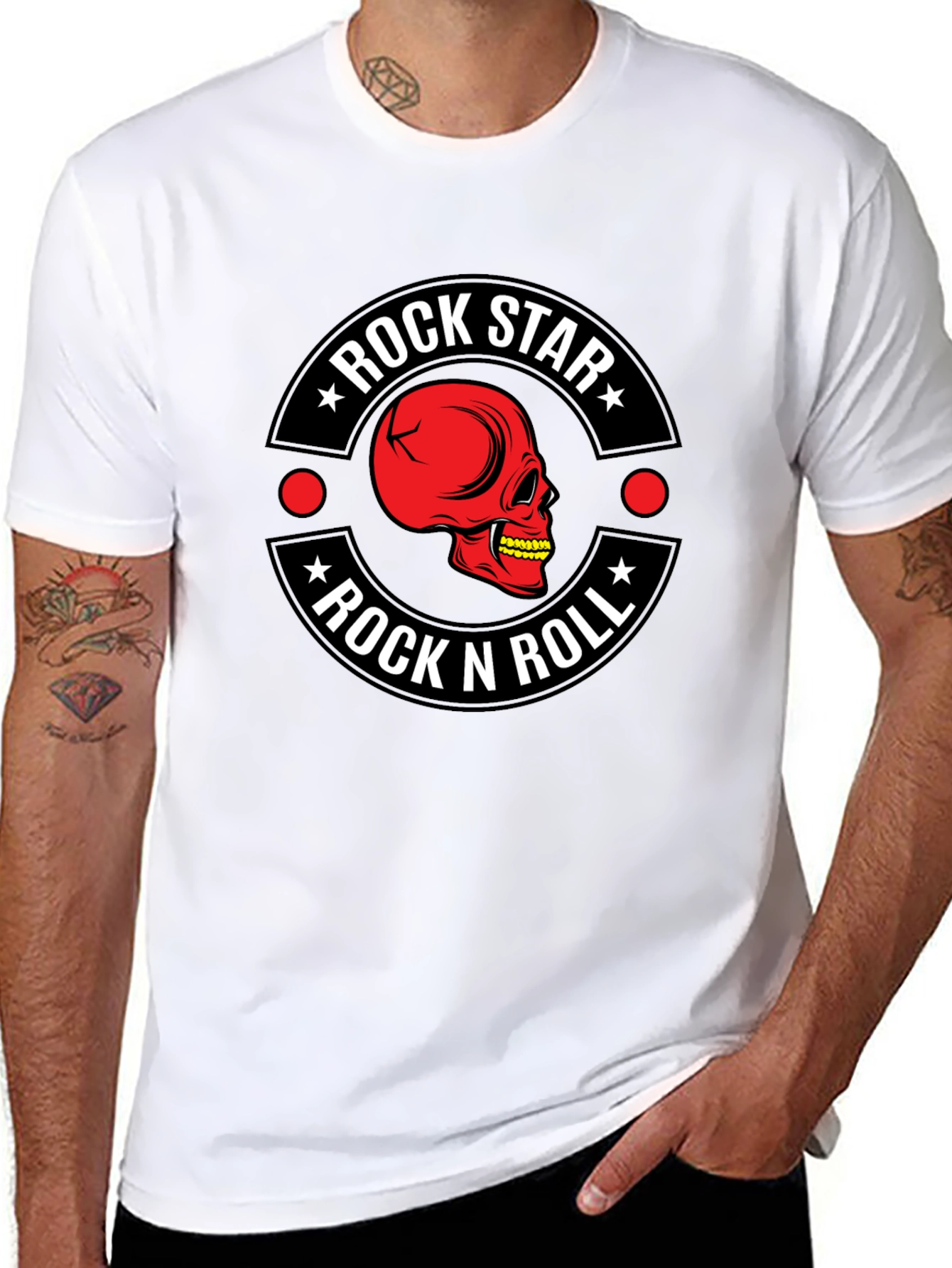 Rock Star Rock n Roll Skull Graphic T-Shirt