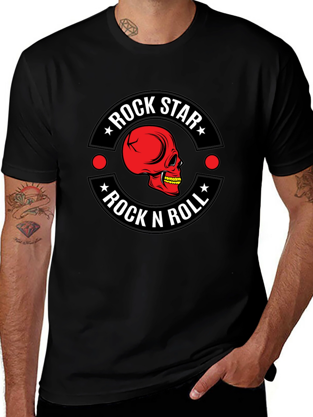 Rock Star Rock n Roll Skull Graphic T-Shirt