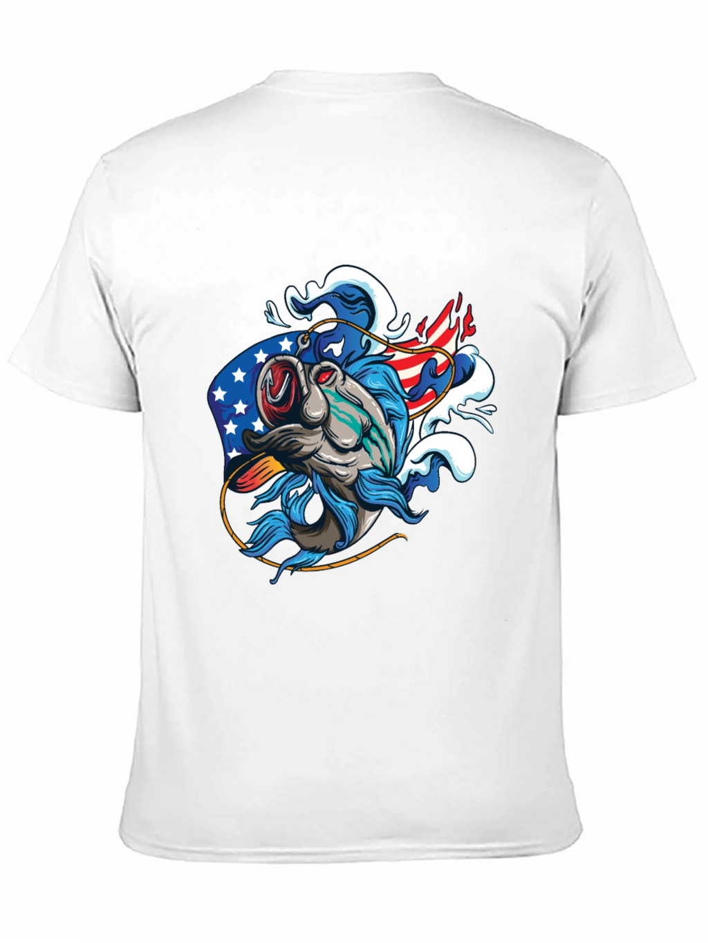 Patriotic Fish Graphic Tee - Black Cotton T-Shirt
