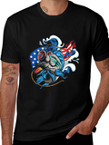 Patriotic Fish Graphic Tee - Black Cotton T-Shirt