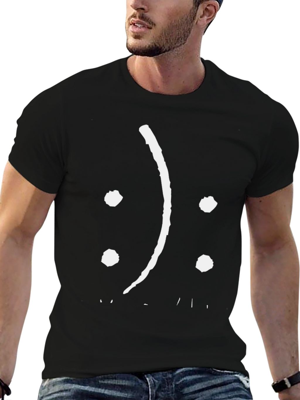 Sad Face Graphic Tee - Black Cotton Comfort