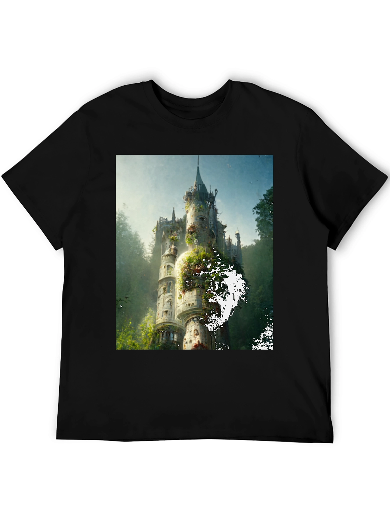 Enchanted Castle Graphic Tee - Black Cotton Comfort