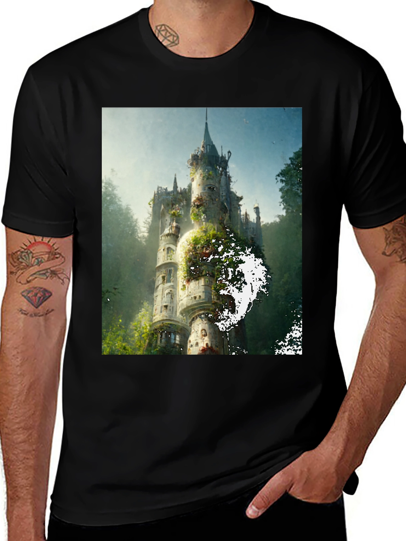 Enchanted Castle Graphic Tee - Black Cotton Comfort