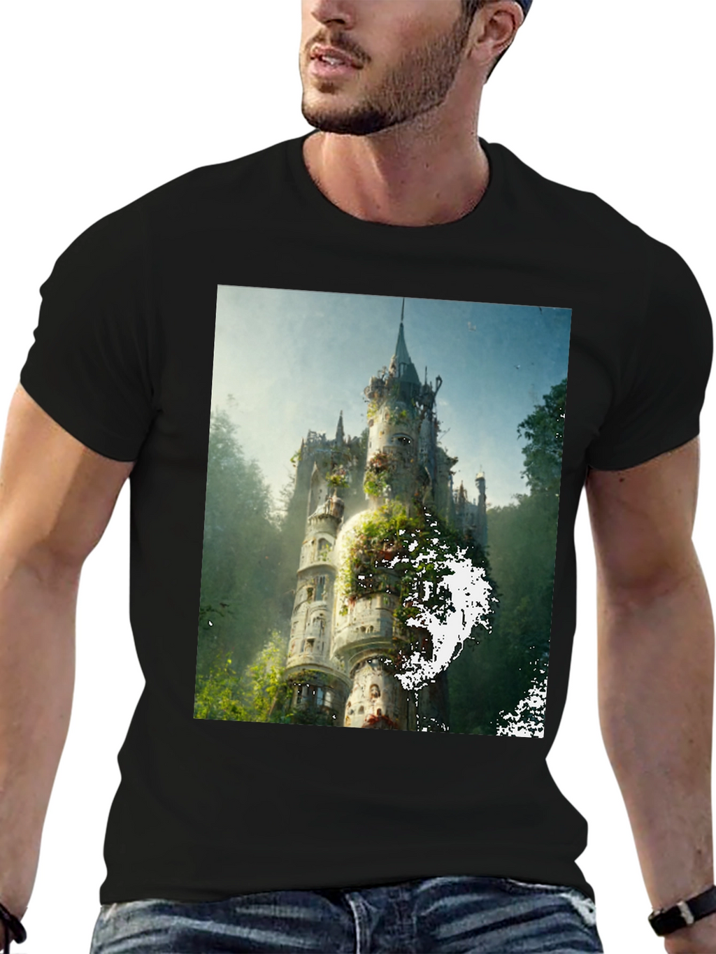 Enchanted Castle Graphic Tee - Black Cotton Comfort