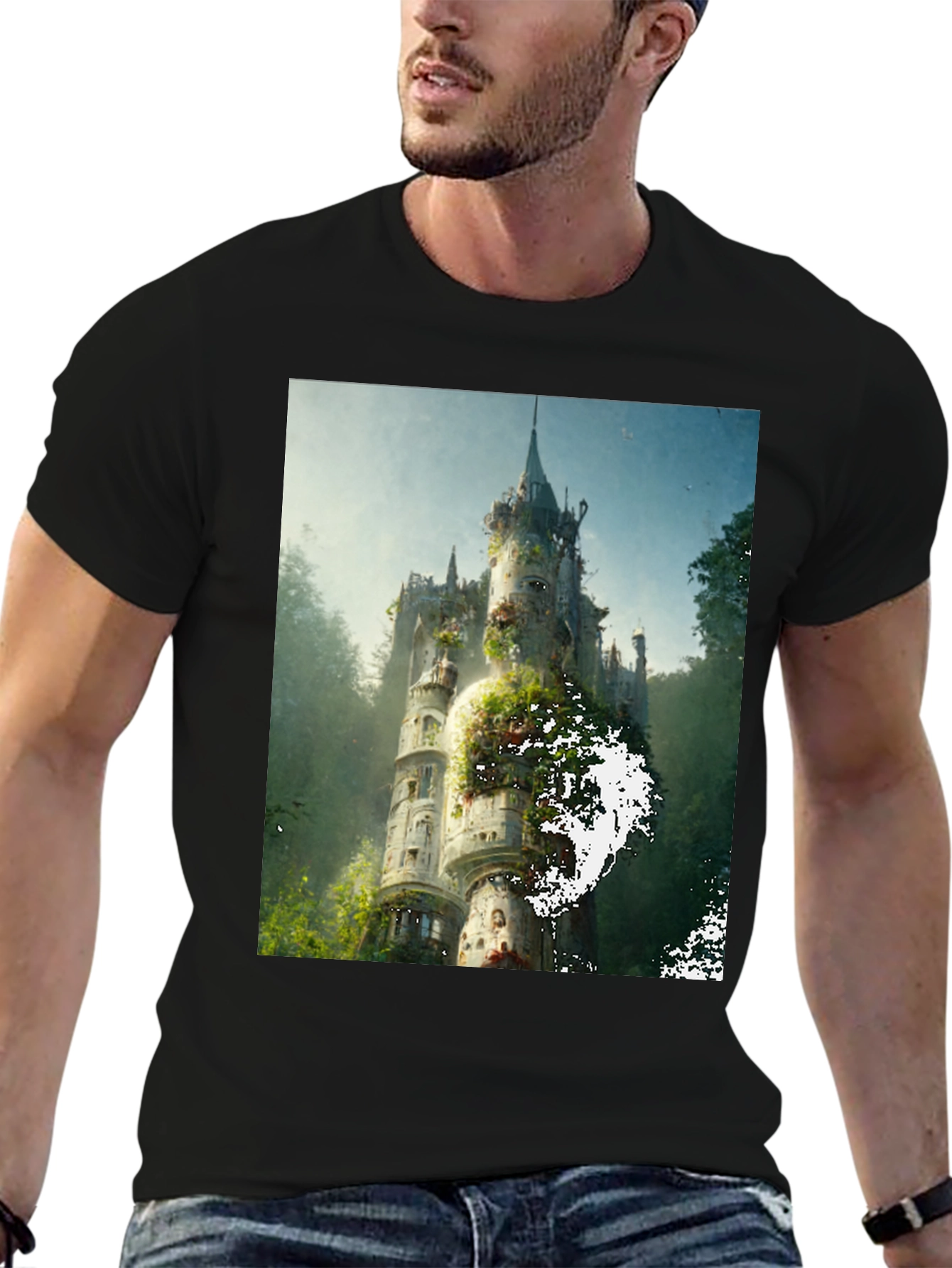 Enchanted Castle Graphic Tee - Black Cotton Comfort