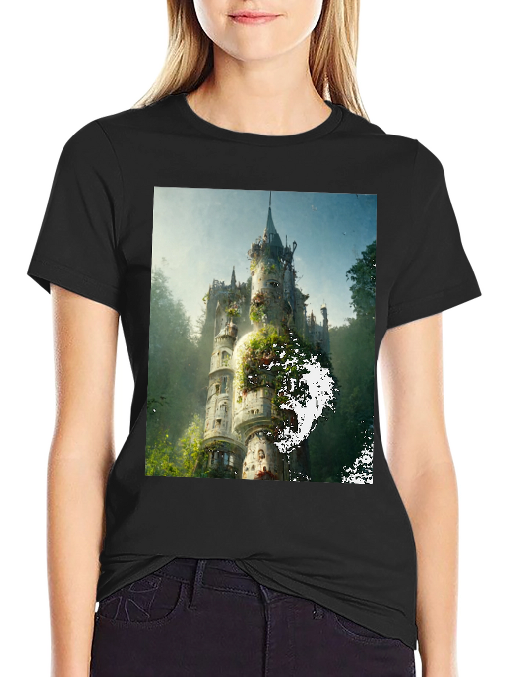 Enchanted Castle Graphic Tee - Black Cotton Comfort