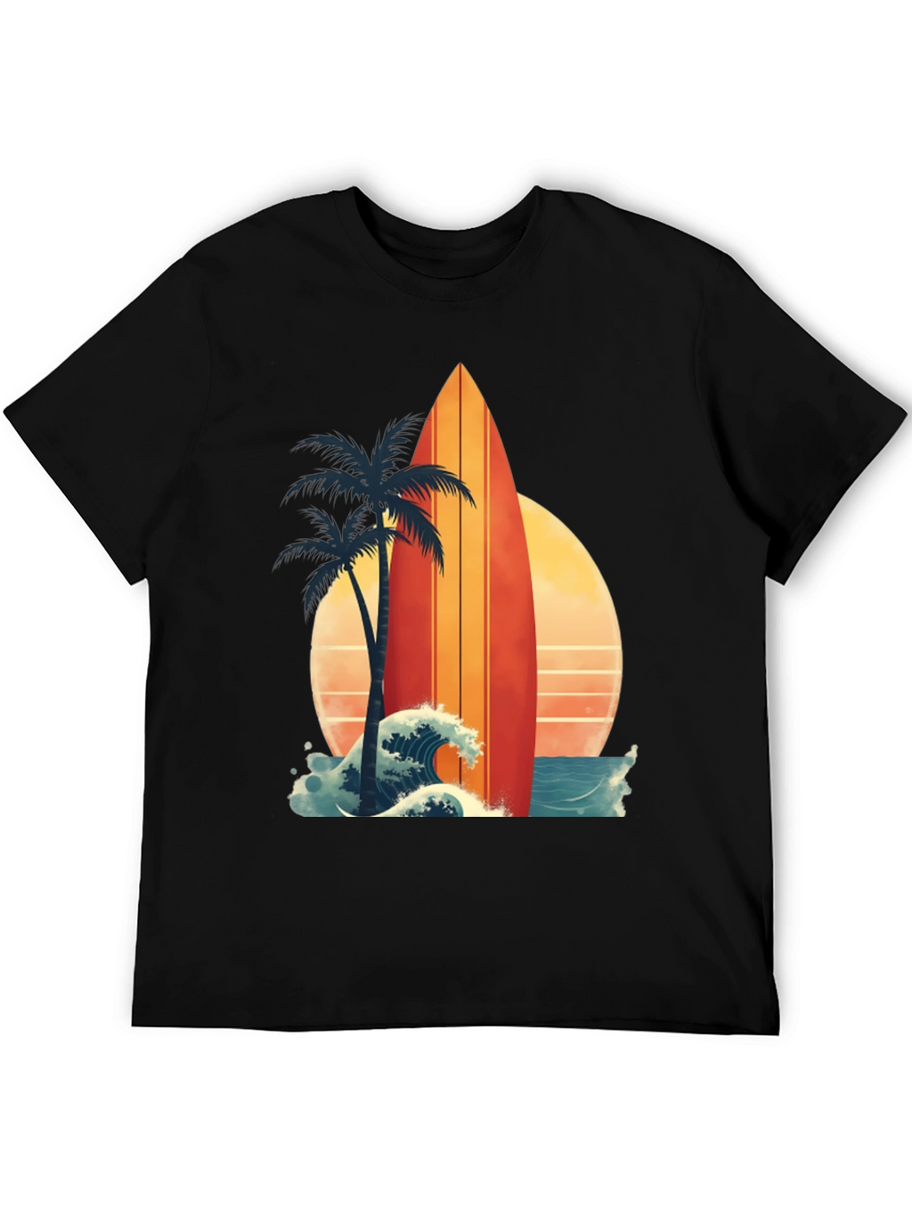 Retro Surfboard Palm Tee - Beach Vibes