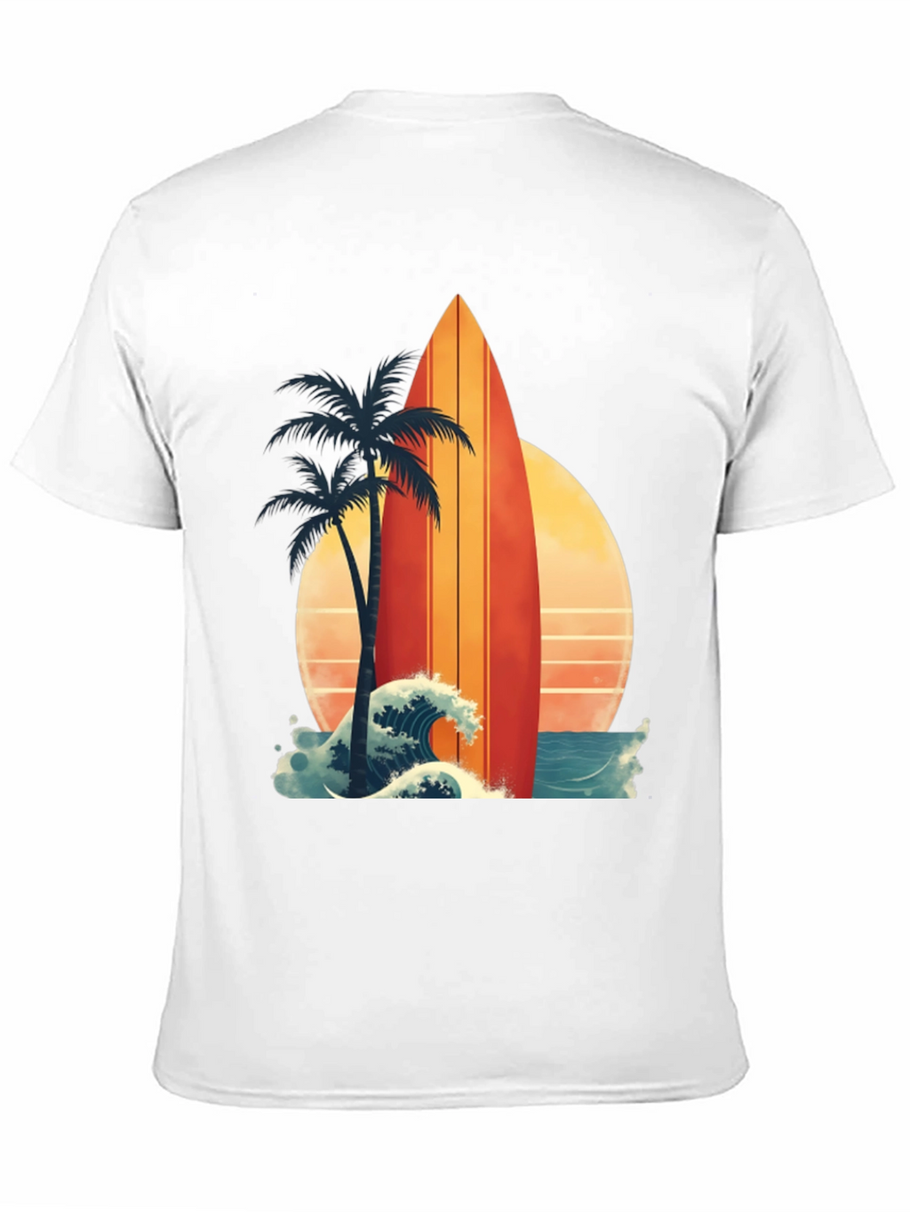 Retro Surfboard Palm Tee - Beach Vibes