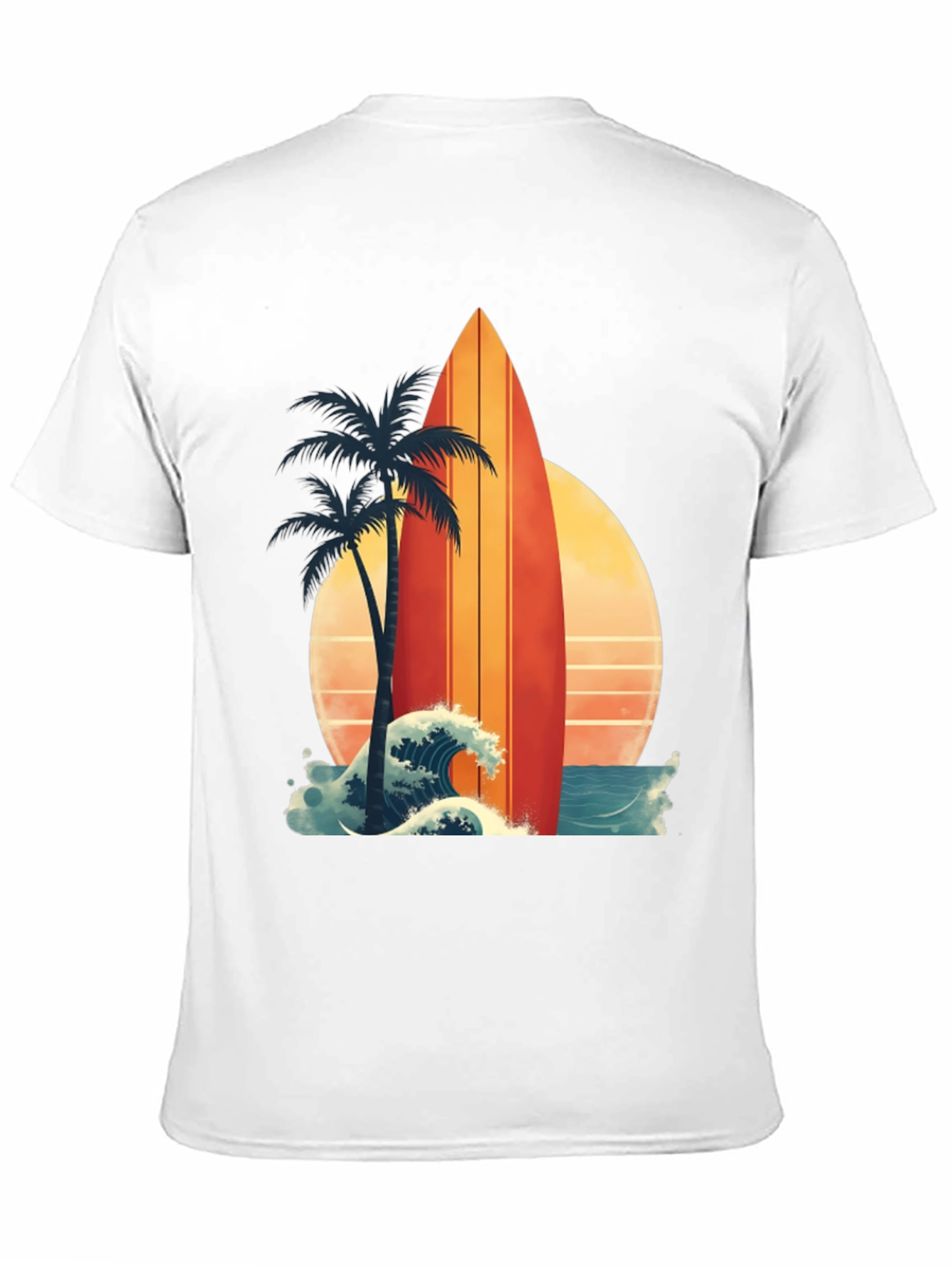Retro Surfboard Palm Tee - Beach Vibes