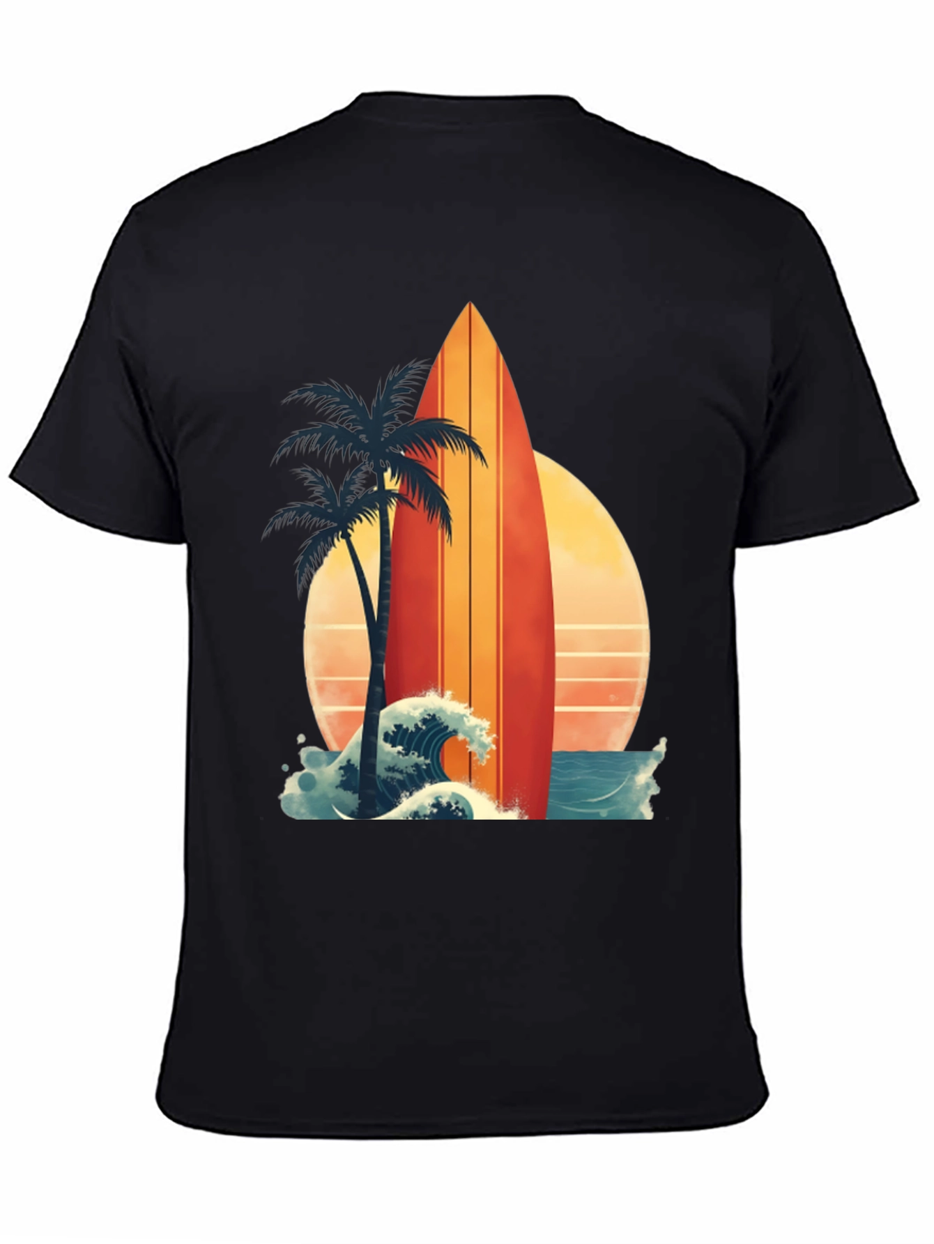 Retro Surfboard Palm Tee - Beach Vibes