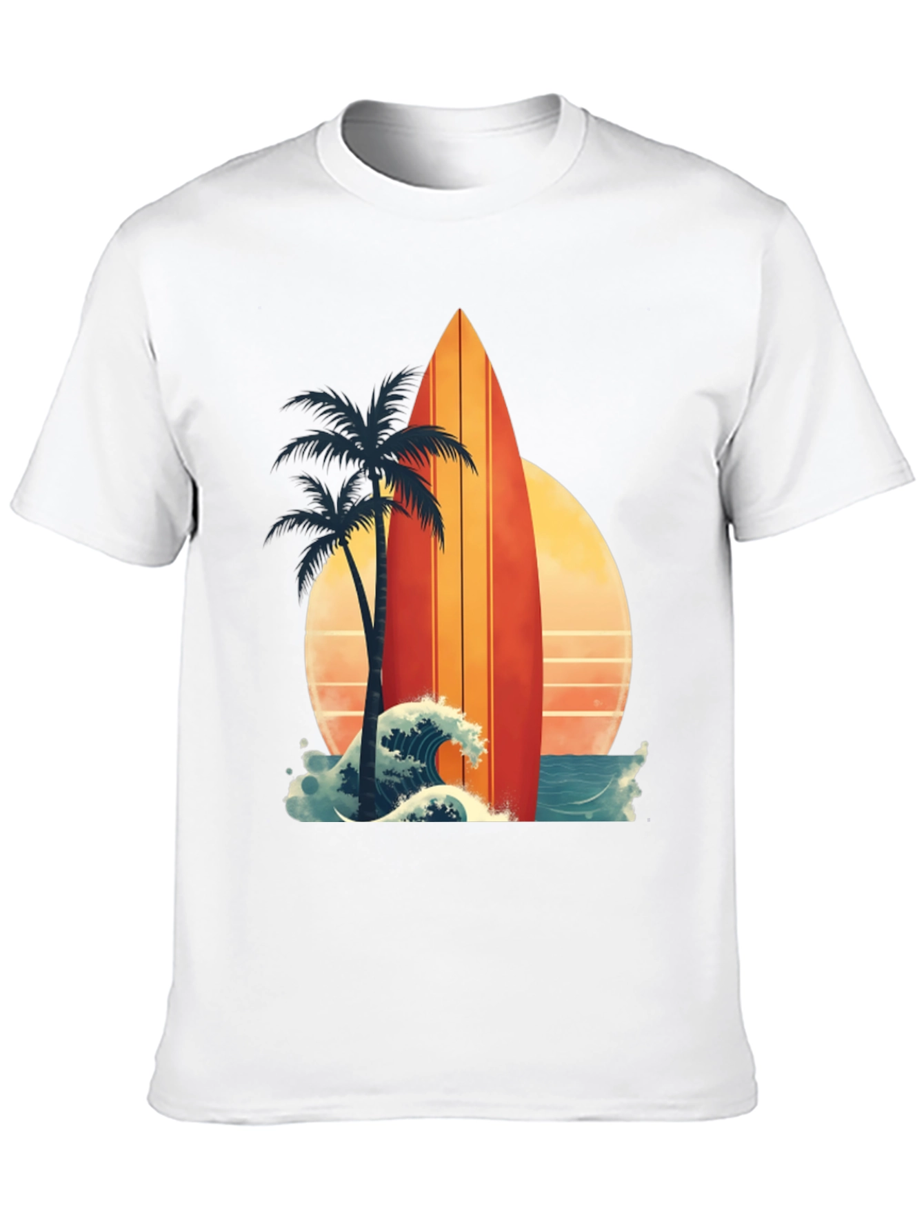 Retro Surfboard Palm Tee - Beach Vibes