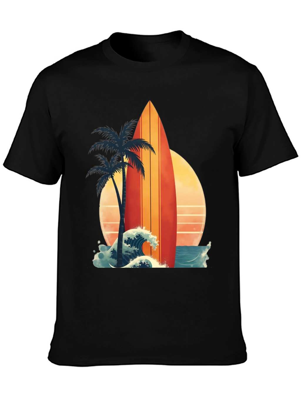 Retro Surfboard Palm Tee - Beach Vibes