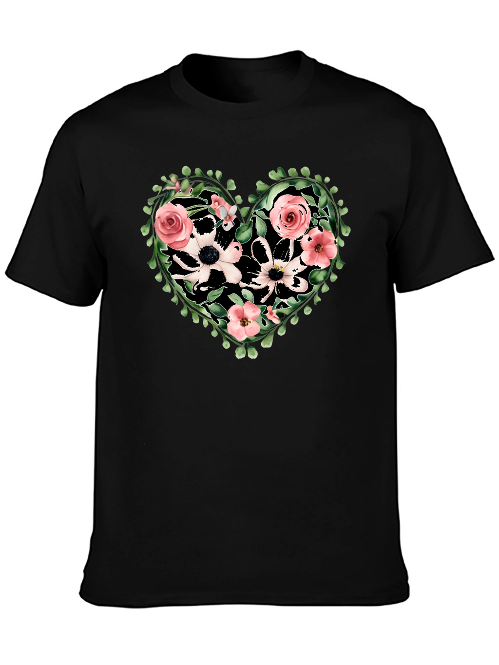 Floral Heart Graphic Tee - Black