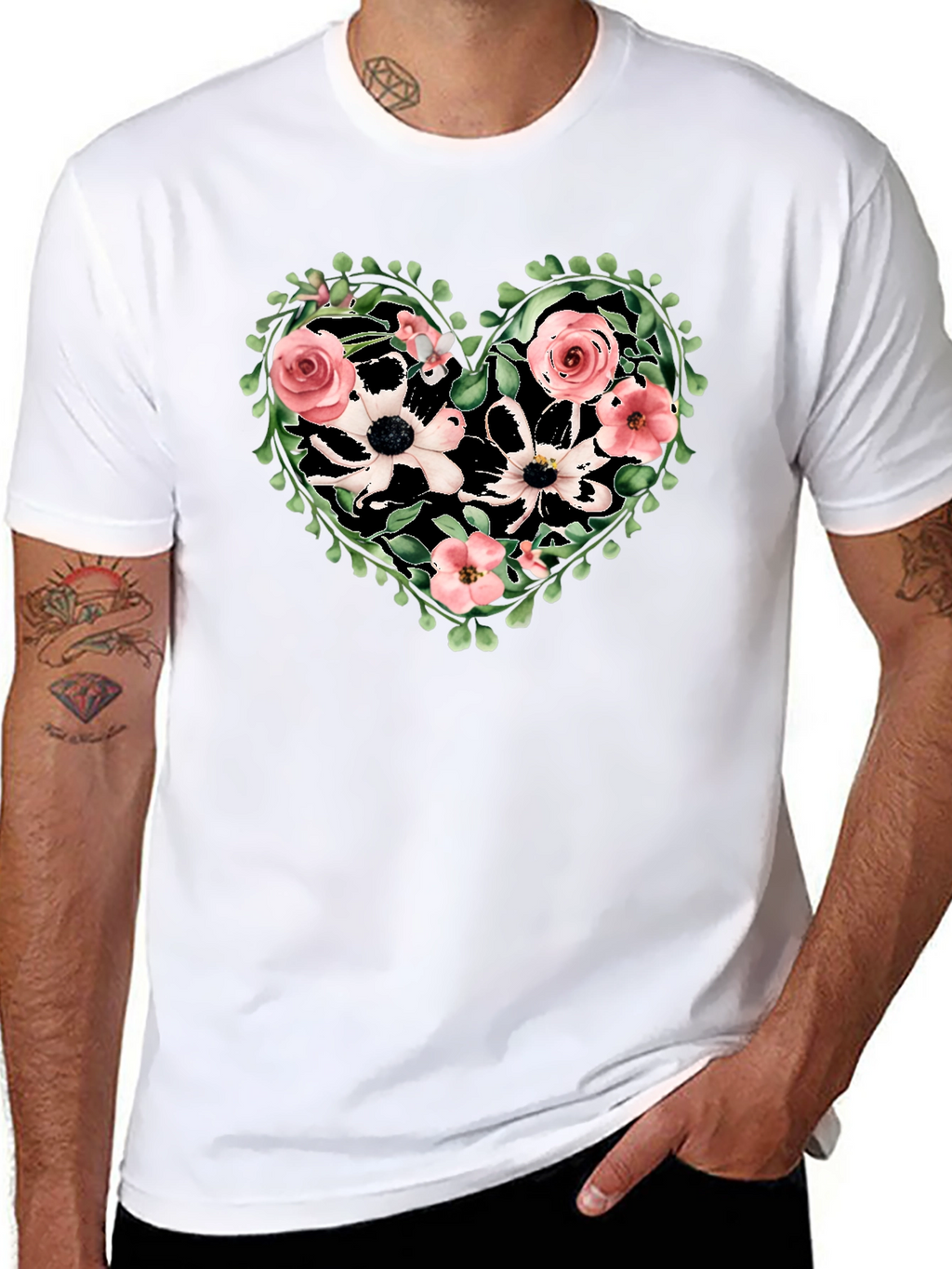 Floral Heart Graphic Tee - Black