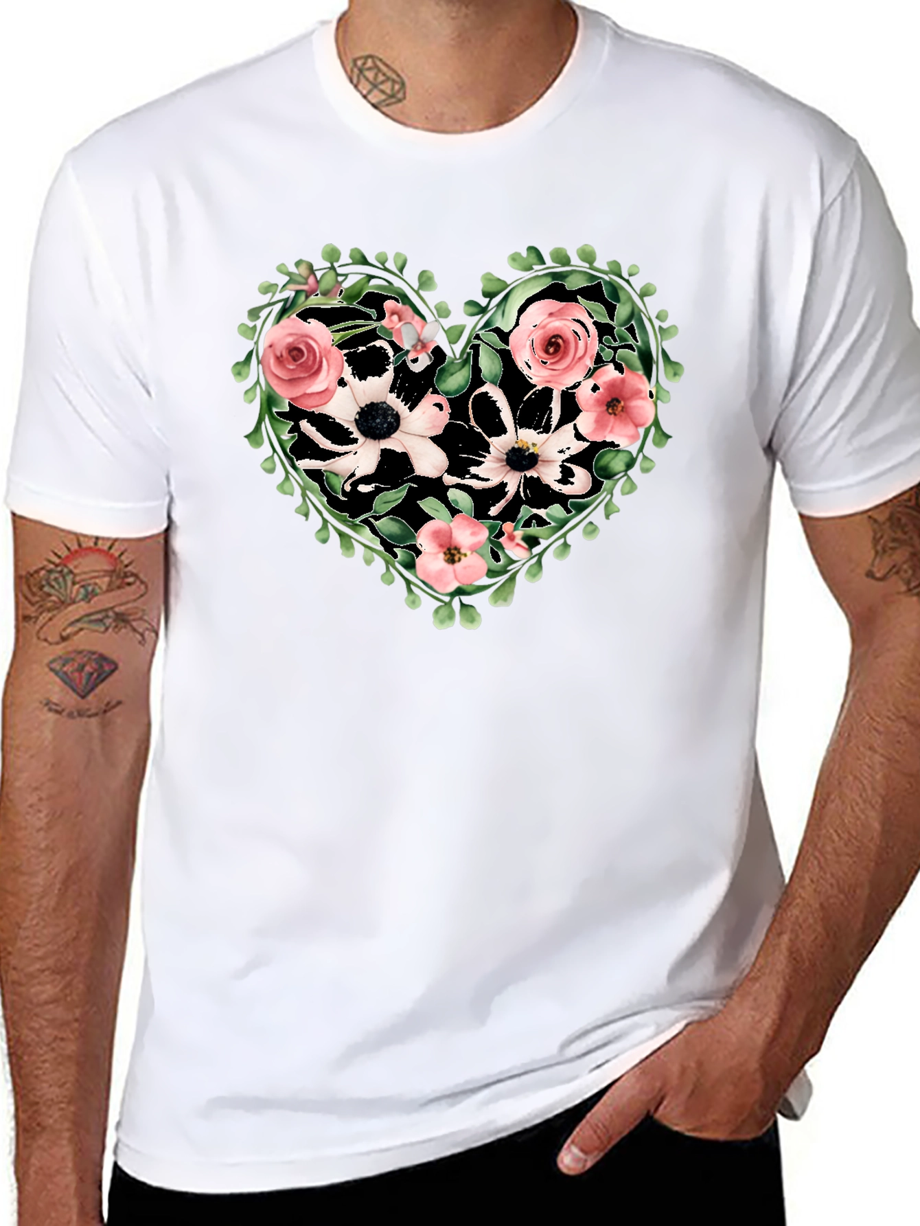 Floral Heart Graphic Tee - Black