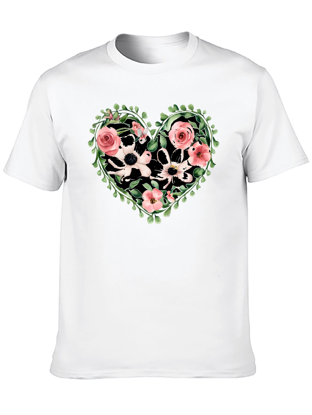 Floral Heart Graphic Tee - Black