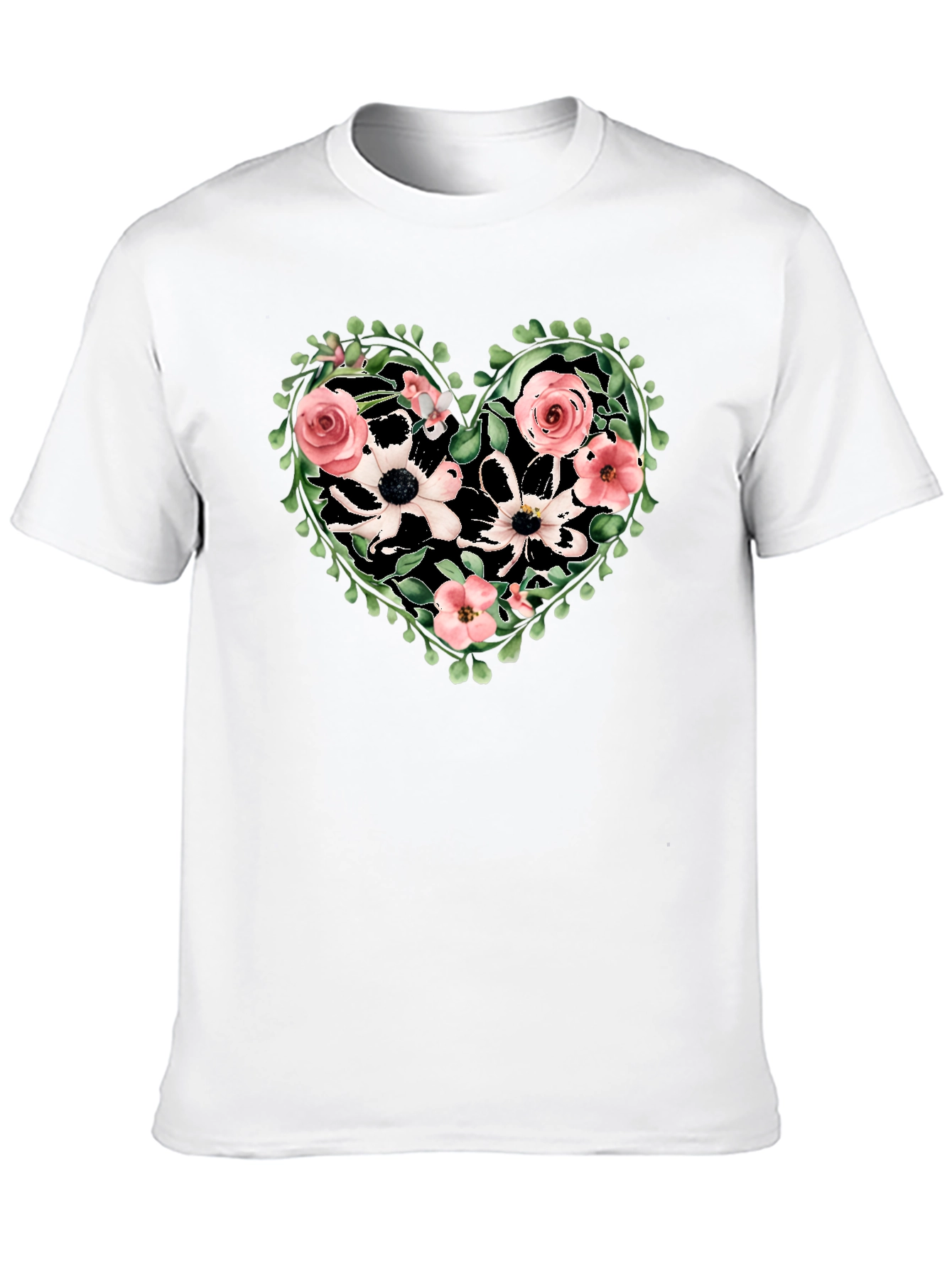 Floral Heart Graphic Tee - Black